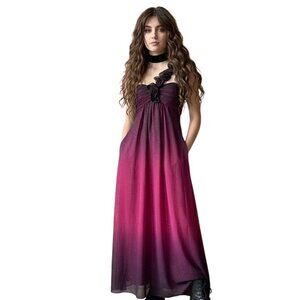 Betsy & Adam Whimsygoth Ombré Sparkle Vampire Gown 6 Empire Waist 3D Floral
